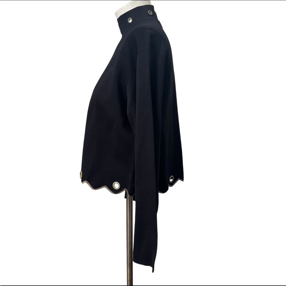 Jonathan Simkhai Mock Neck Grommet Scallop Hem Knit Top Black Size S - Picture 3 of 11